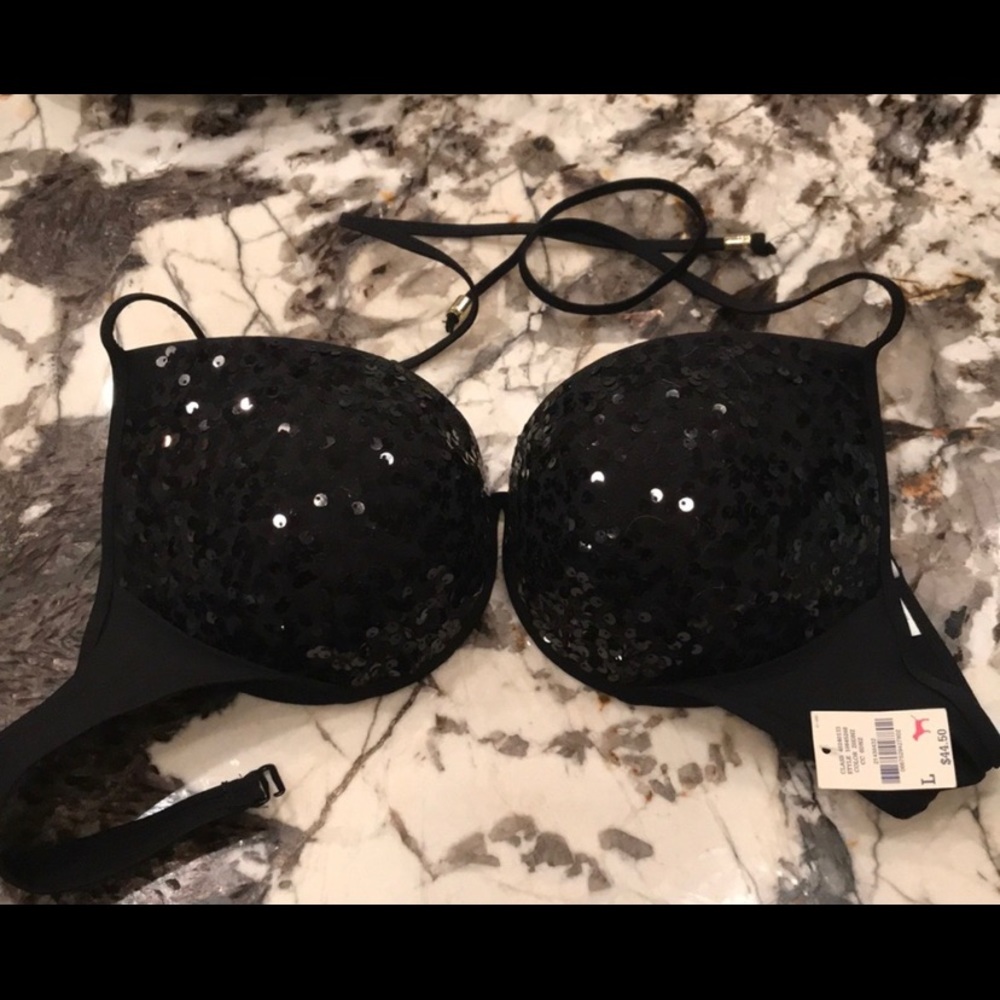 Black Sequin Bathing Suit Top